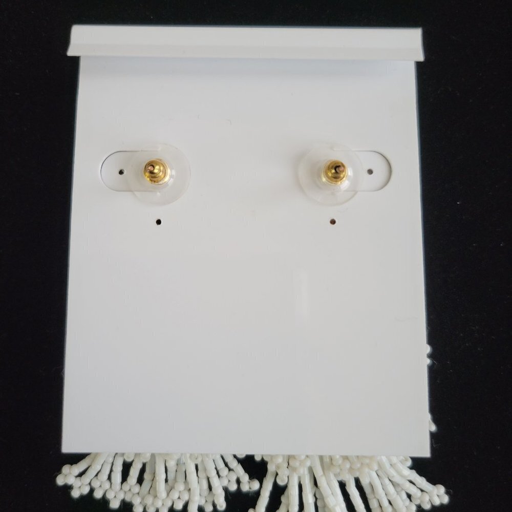 Panacea White Beaded Tassel Earrings - Picture 4 of 5